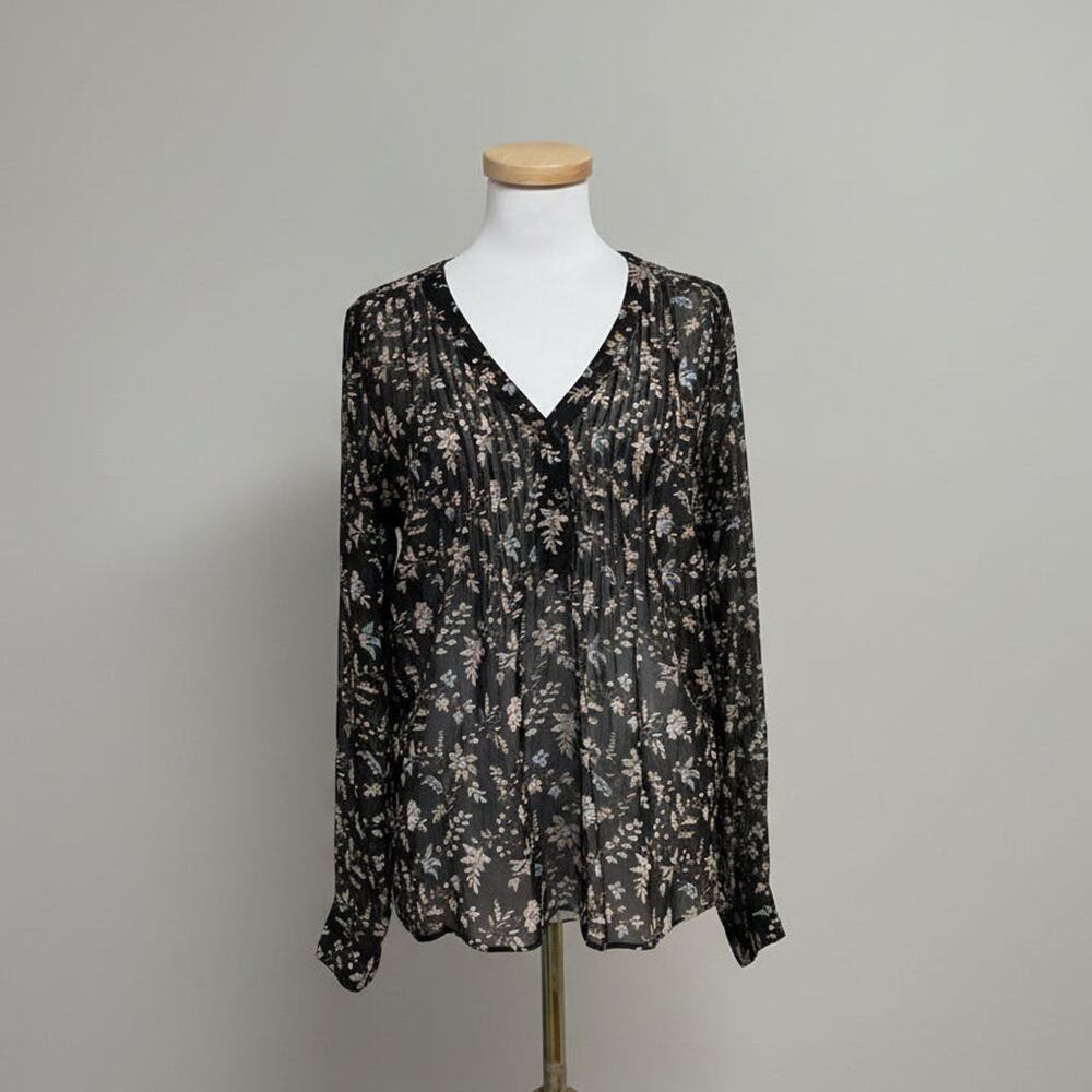 Veronica Beard black floral silk blouse, size 8